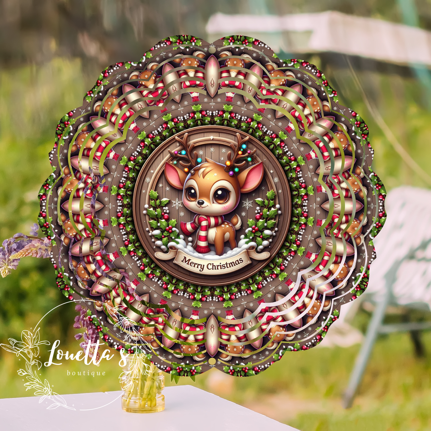 Merry Christmas Reindeer Wind Spinner