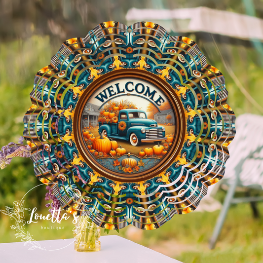 Fall Blue Truck Wind Spinner