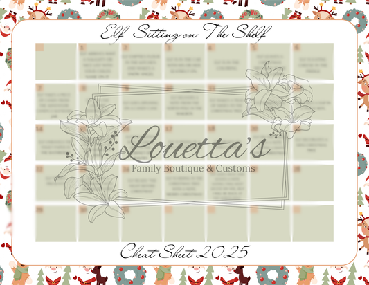 2025 Christmas Elf Sitting on the Shelf Cheat Sheet